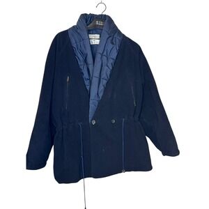Saks Fifth Avenue X Sahza Women's Jacket Coat Vintage 100% Wool Navy 44/10 US‎